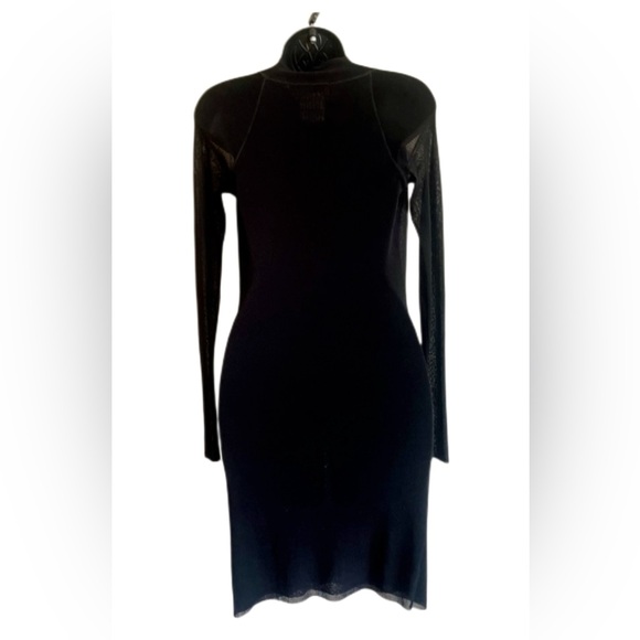 FUZZI Black Mesh Drape Neck Cocktail Dress - Picture 3 of 8